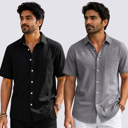 Combo of 2  Linen Half Sleeve Shirt Gray and Black-51920