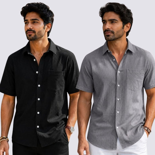 Combo of 2  Linen Half Sleeve Shirt Gray and Black-51920