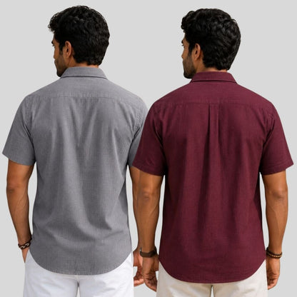 Combo of 2  Linen Half Sleeve Shirt Gray and Maroon-51923