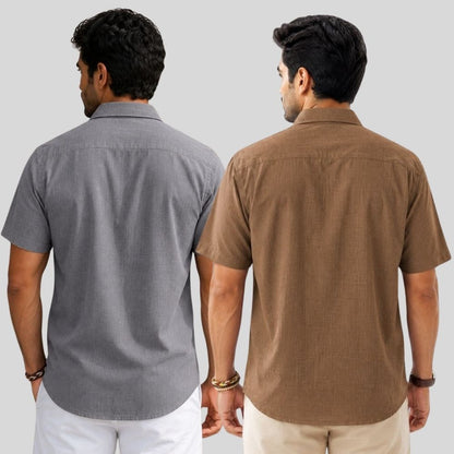 Combo of 2  Linen Half Sleeve Shirt Gray and Brown-51929