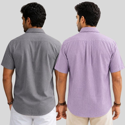 Combo of 2  Linen Half Sleeve Shirt Gray and Purple-51930