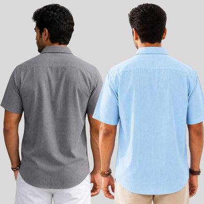 Combo of 2  Linen Half Sleeve Shirt Gray and Light Blue-51931