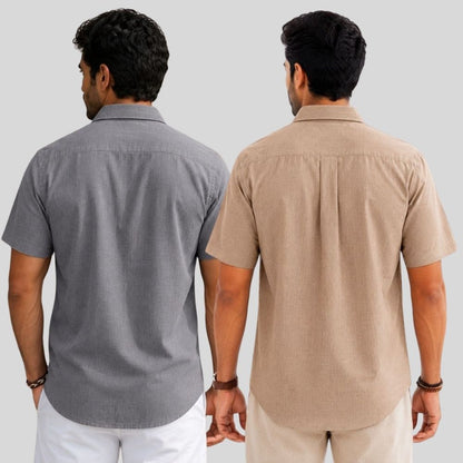 Combo of 2  Linen Half Sleeve Shirt Gray and Dark Beige-51932