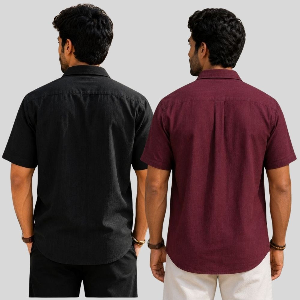 Combo of 2  Linen Half Sleeve Shirt Black and Maroon-51936