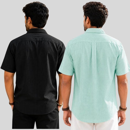 Combo of 2  Linen Half Sleeve Shirt Black and Parrot Green-51941