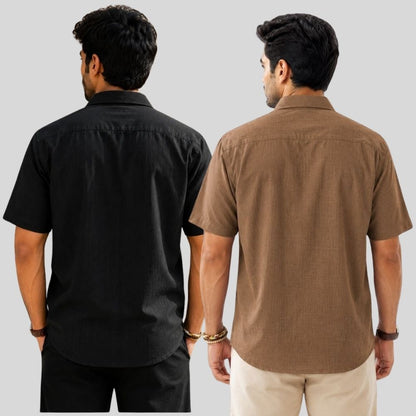 Combo of 2  Linen Half Sleeve Shirt Black and Brown-51942