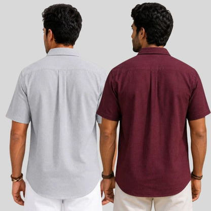 Combo of 2  Linen Half Sleeve Shirt Maroon and Light Gray-51970