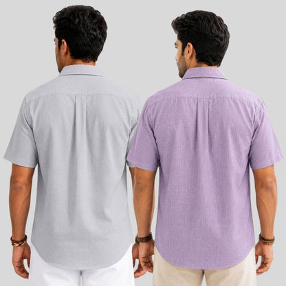 Combo of 2  Linen Half Sleeve Shirt Light Gray and Purple-51985