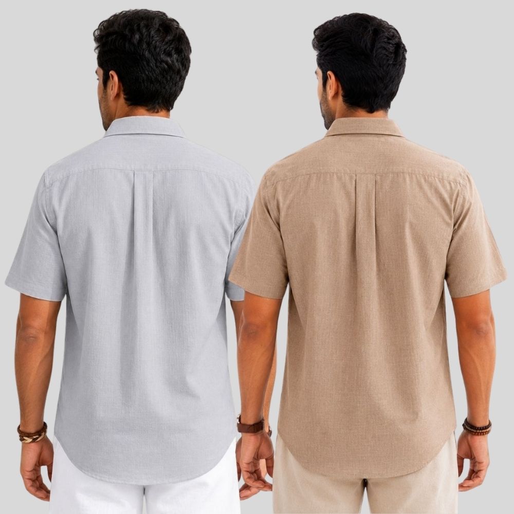 Combo of 2  Linen Half Sleeve Shirt Light Gray and Dark Beige-51987