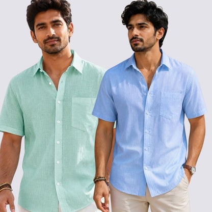 Combo of 2  Linen Half Sleeve Shirt Sky Blue and Parrot Green-51991