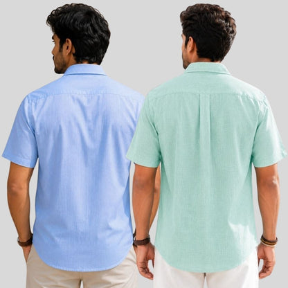 Combo of 2  Linen Half Sleeve Shirt Sky Blue and Parrot Green-51991