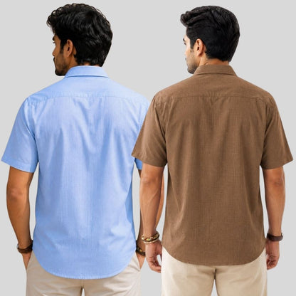 Combo of 2  Linen Half Sleeve Shirt Sky Blue and Brown-51992