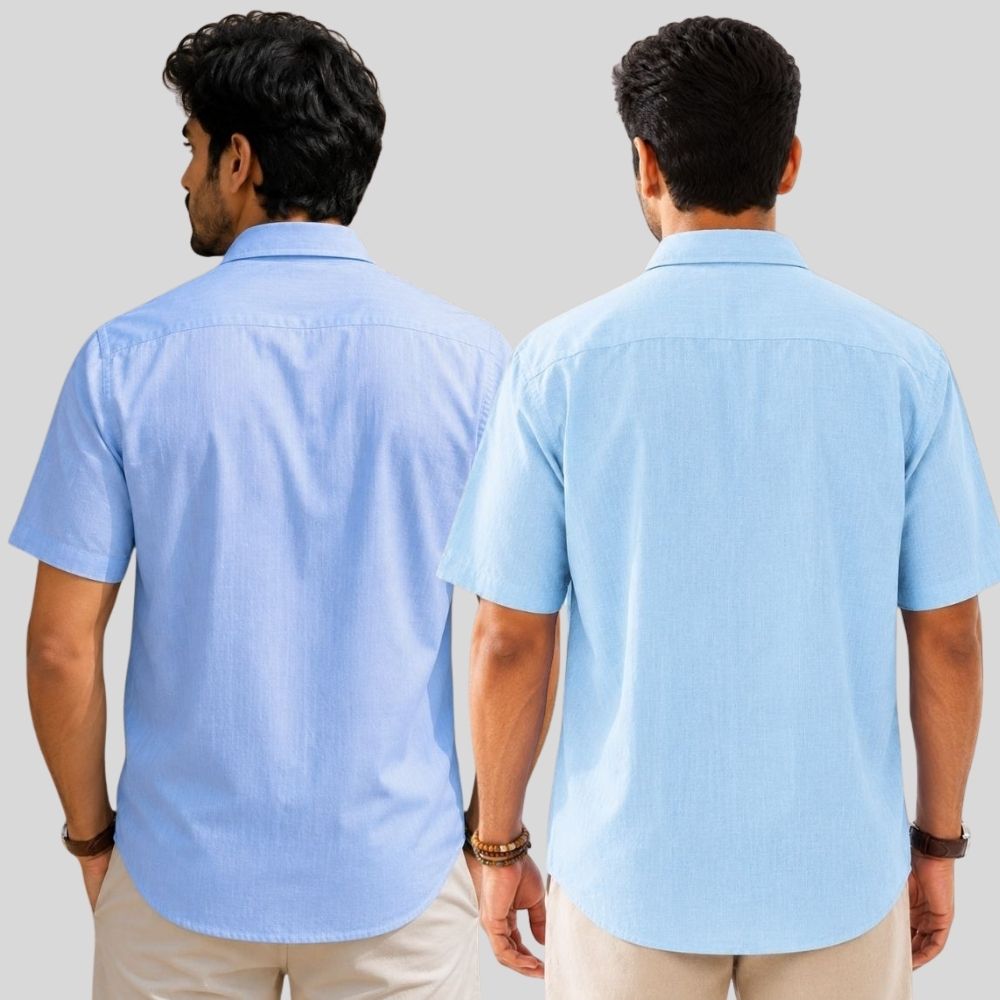 Combo of 2  Linen Half Sleeve Shirt Sky Blue and Light Blue-51994