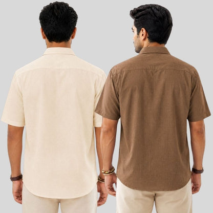 Combo of 2  Linen Half Sleeve Shirt Light Beige and Brown-51999