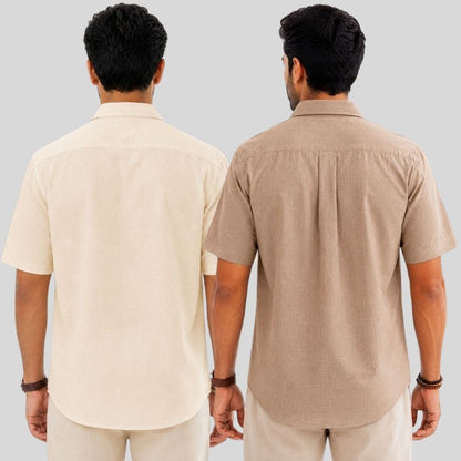 Combo of 2  Linen Half Sleeve Shirt Light Beige and Dark Beige-52002