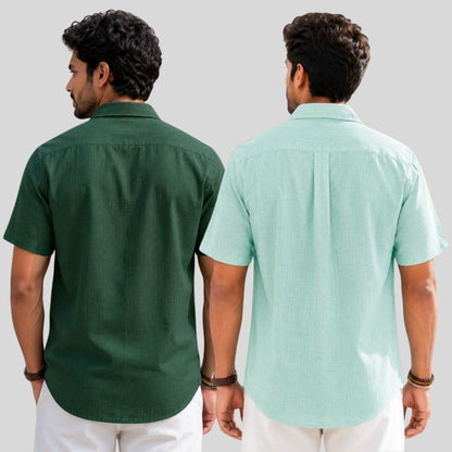Combo of 2  Linen Half Sleeve Shirt Bottle Green and Parrot Green-52004