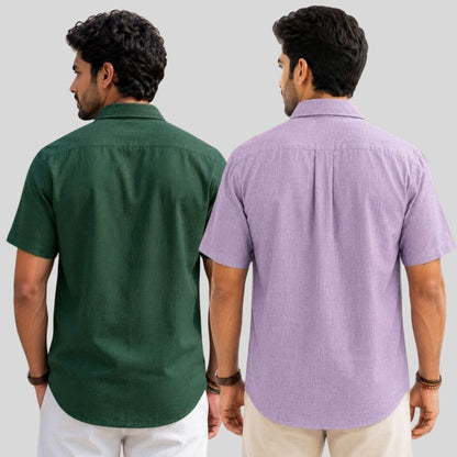 Combo of 2  Linen Half Sleeve Shirt Bottle Green and Purple-52006