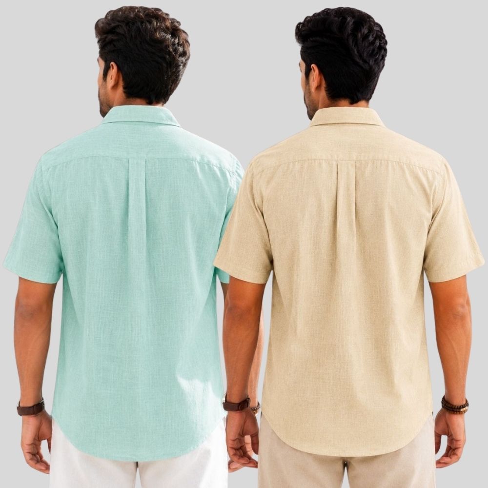 Combo of 2  Linen Half Sleeve Shirt Parrot Green and Beige-52014