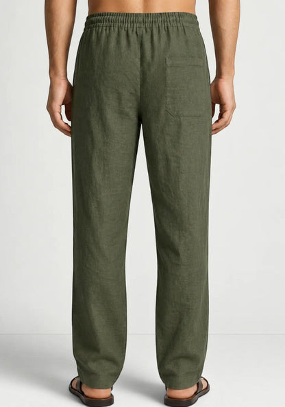 Army Green Linen Loose Fit Men Pant-51894