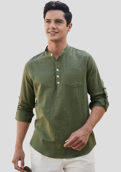 Army Green Linen Solid Short Kurta-50843