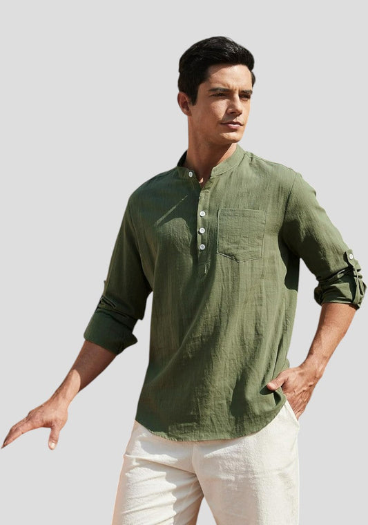 Army Green Linen Solid Short Kurta-50843