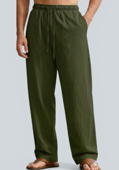 Army Green Premium Linen Relaxed Fit Loose Fit Men Pant-50872