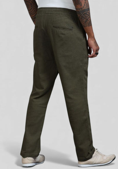 Army Green Premium Linen Relaxed Fit Loose Fit Men Trouser-50476