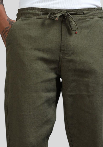 Army Green Premium Linen Relaxed Fit Loose Fit Men Trouser-50476
