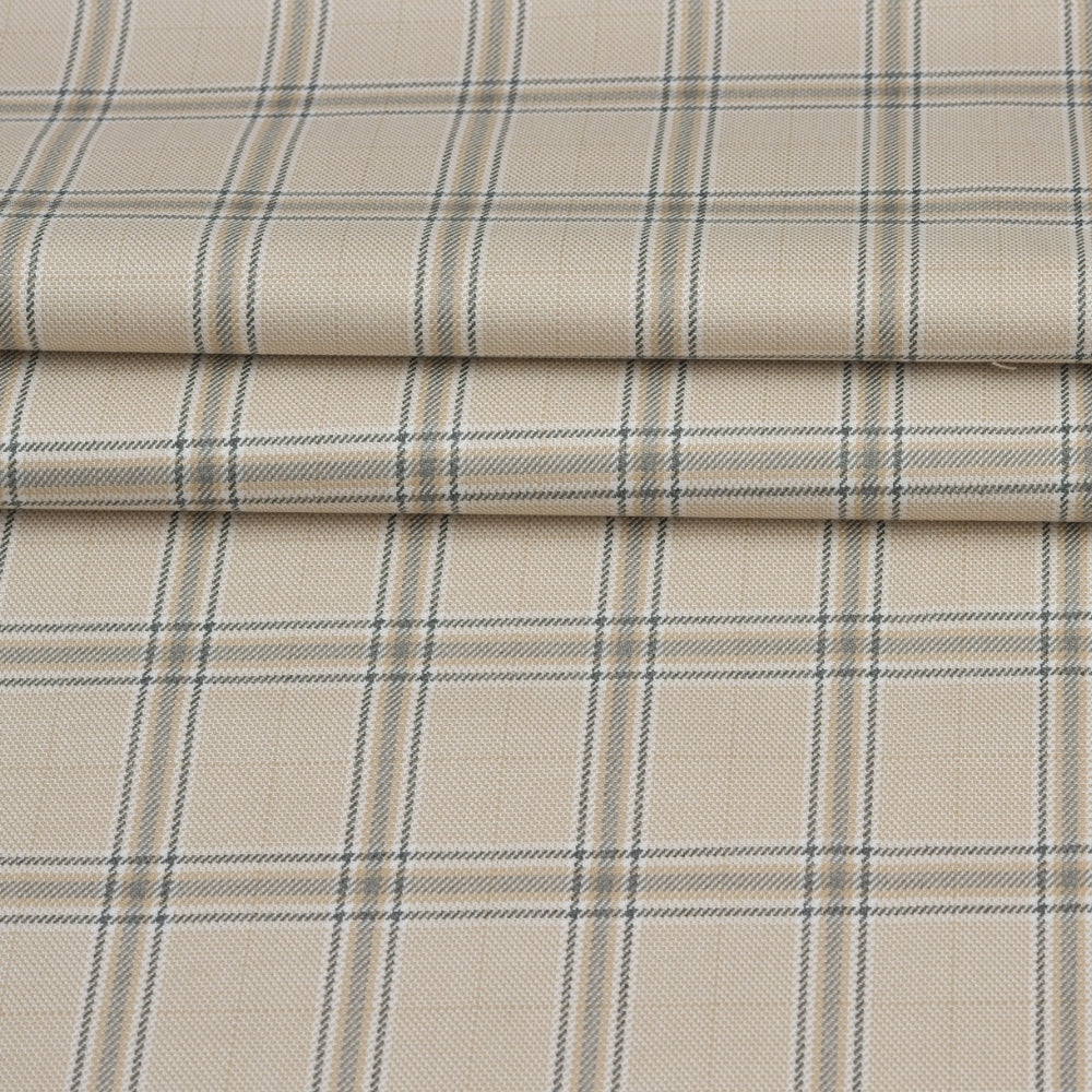 Wool Blazer Fabric (2 Meter)-Beige Black Checks-90628