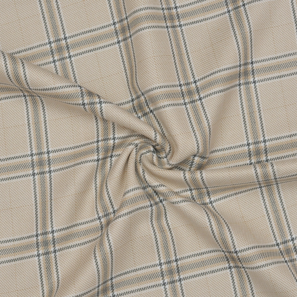 Wool Blazer Fabric (2 Meter)-Beige Black Checks-90628