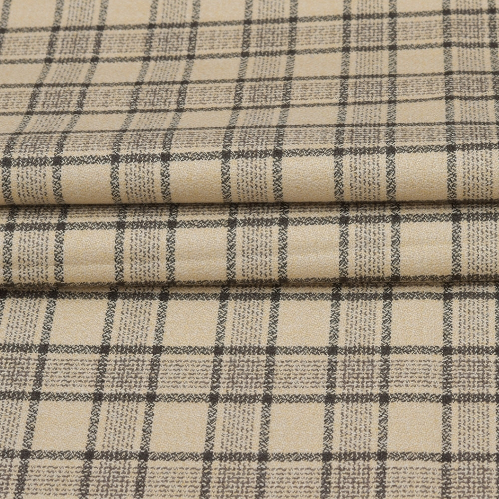 Wool Blazer Fabric (2 Meter)-Beige Black Checks-90643