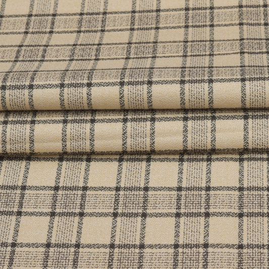 Wool Blazer Fabric (2 Meter)-Beige Black Checks-90643