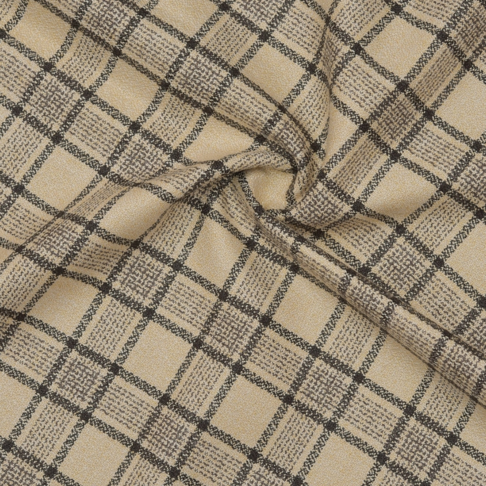 Wool Blazer Fabric (2 Meter)-Beige Black Checks-90643