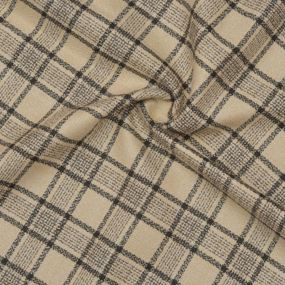 Wool Blazer Fabric (2 Meter)-Beige Black Checks-90643