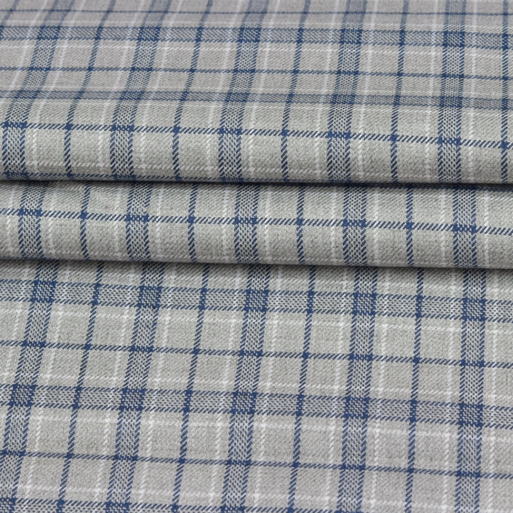 Wool Blazer Fabric (2 Meter)-Beige Blue Checks-90647