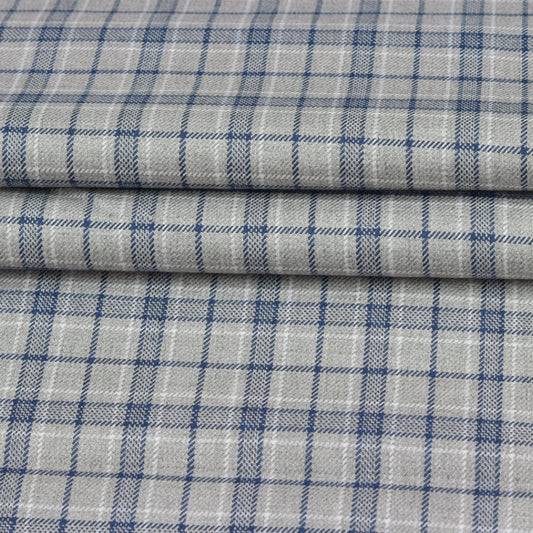 Wool Blazer Fabric (2 Meter)-Beige Blue Checks-90647