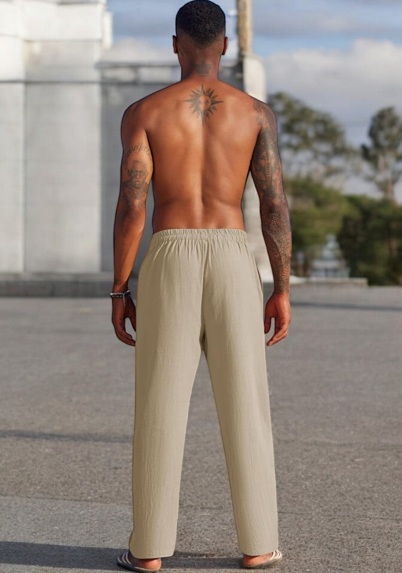 Beige Linen Loose Fit Men Pant-49499