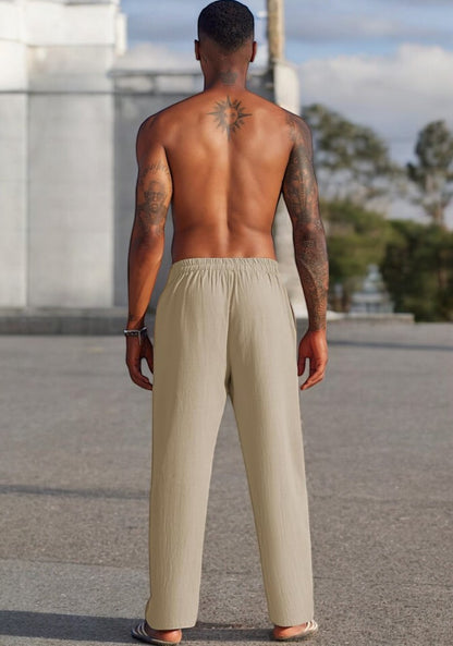 Beige Linen Loose Fit Men Pant-49499