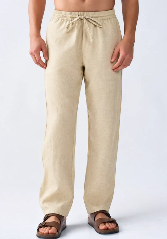 Beige Linen Loose Fit Men Pant-51903