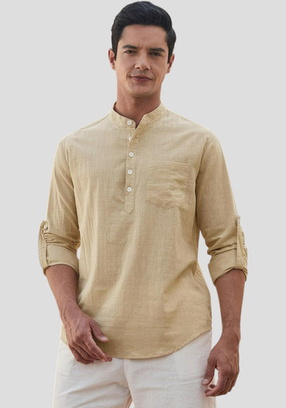 Beige Linen Solid Short Kurta-50841