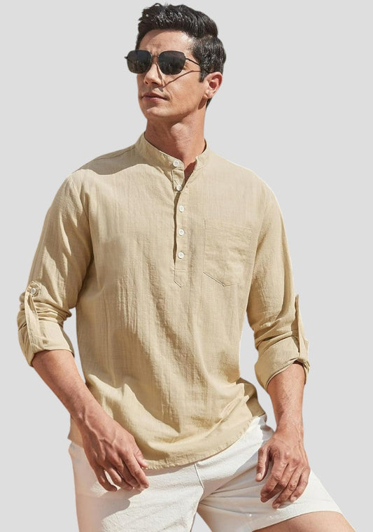 Beige Linen Solid Short Kurta-50841