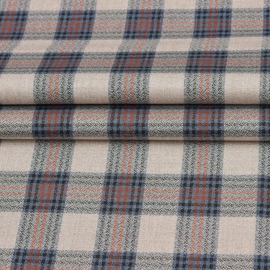 Wool Blazer Fabric (2 Meter)-Beige Orange and Black Checks-90645