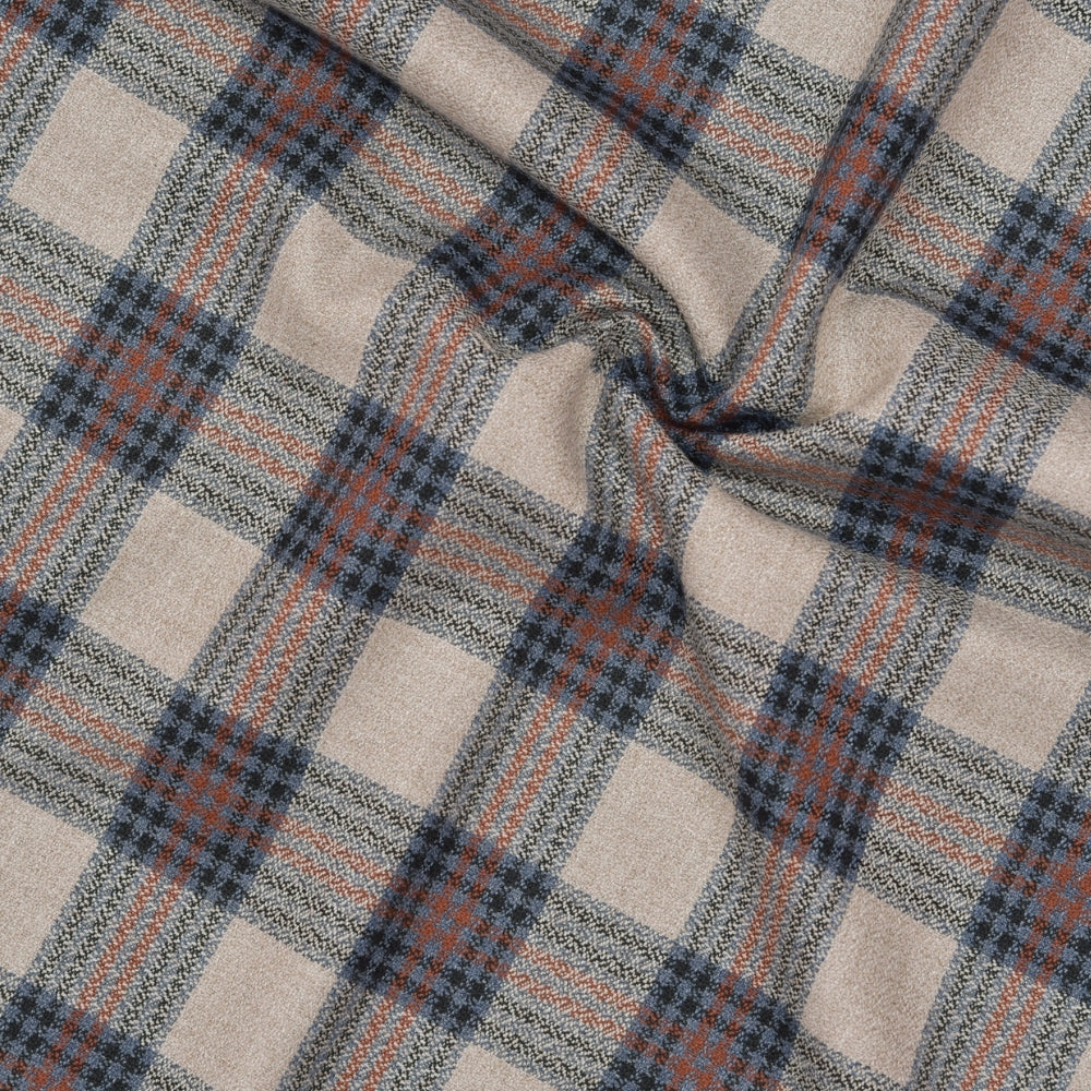 Wool Blazer Fabric (2 Meter)-Beige Orange and Black Checks-90645