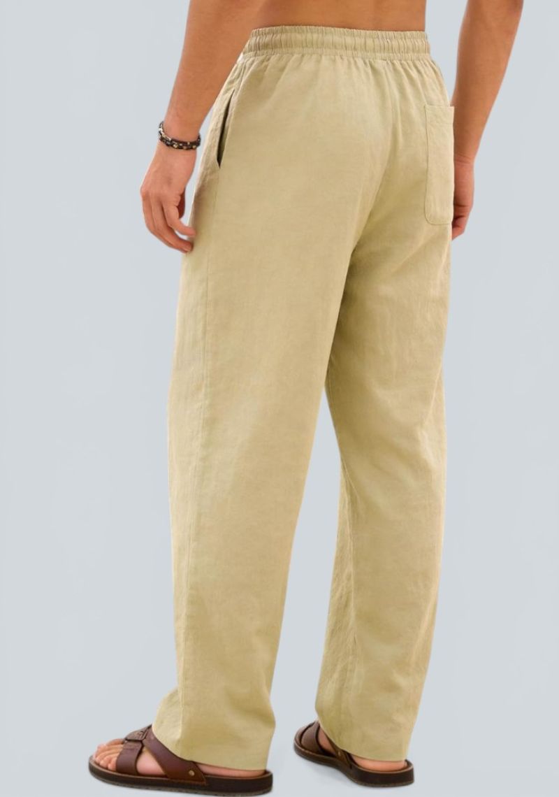 Beige Premium Linen Relaxed Fit Loose Fit Men Pant-50876