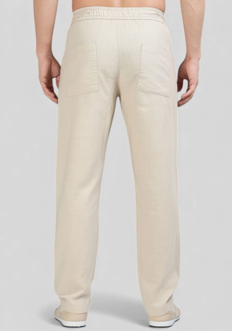Beige Premium Linen Relaxed Fit Loose Fit Men Trouser-50472