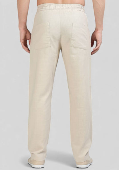 Beige Premium Linen Relaxed Fit Loose Fit Men Trouser-50472
