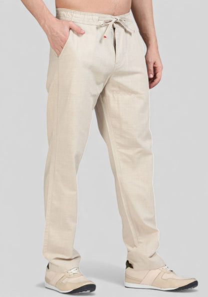 Beige Premium Linen Relaxed Fit Loose Fit Men Trouser-50472
