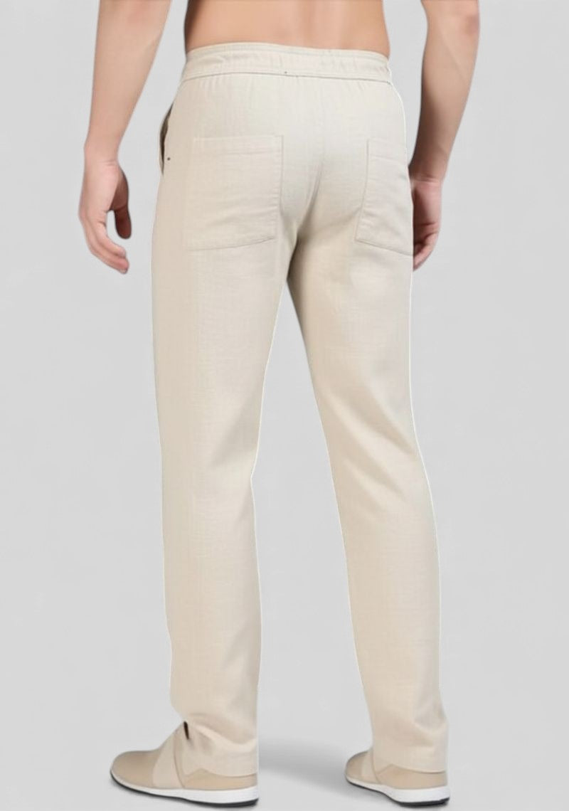 Beige Premium Linen Relaxed Fit Loose Fit Men Trouser-50472