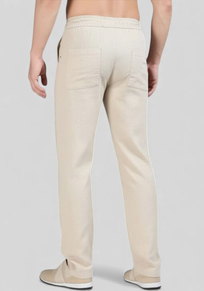 Beige Premium Linen Relaxed Fit Loose Fit Men Trouser-50472