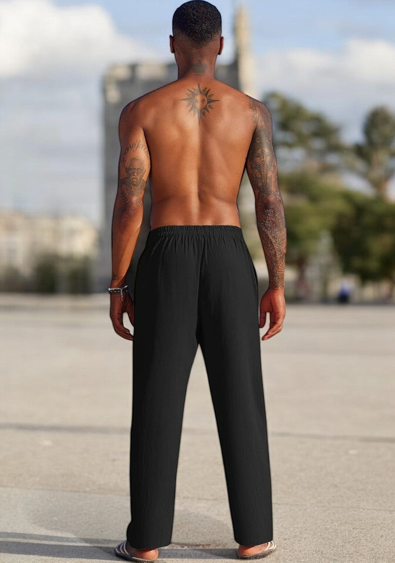 Black Linen Loose Fit Men Pant-49501